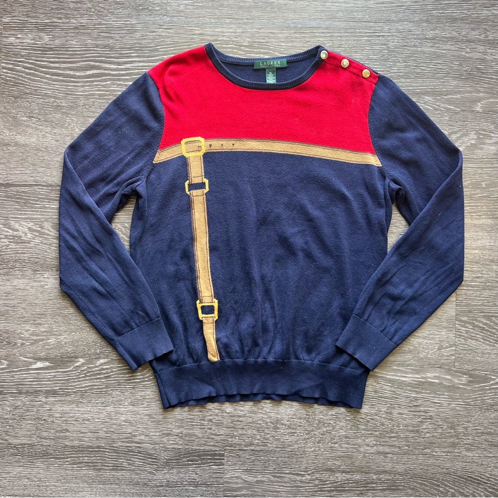 Lauren Ralph Lauren Equestrian-Print Buckle Sweater